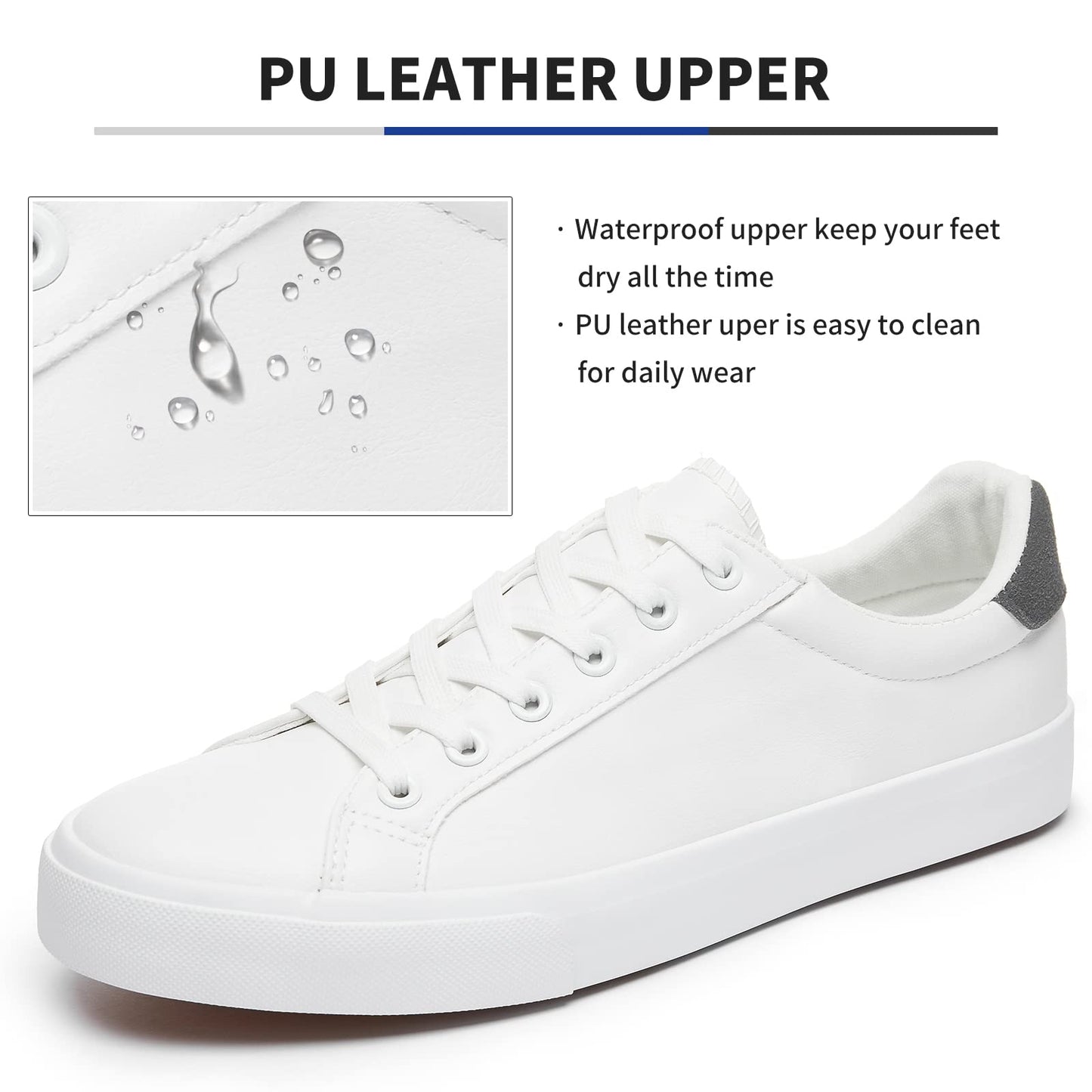 White Leather Sneakers Low Top Lace Up Casual Comfort