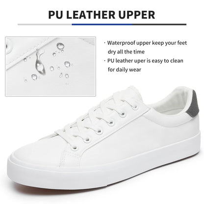 White Leather Sneakers Low Top Lace Up Casual Comfort