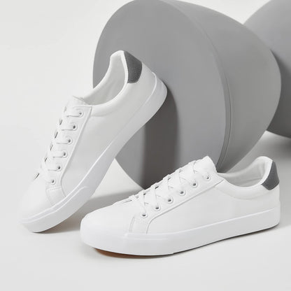 White Leather Sneakers Low Top Lace Up Casual Comfort