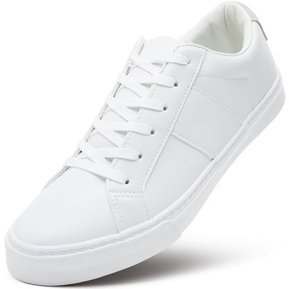 White Leather Sneakers Low Top Lace Up Casual Tennis Shoes