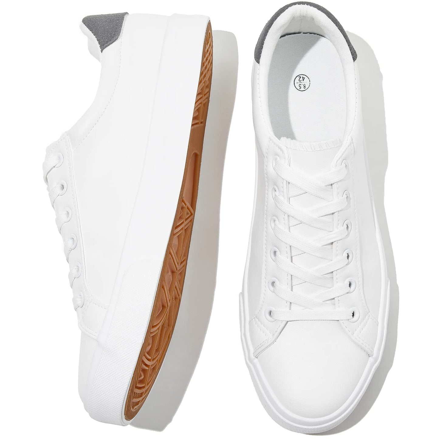 White Leather Sneakers Low Top Lace Up Casual Comfort