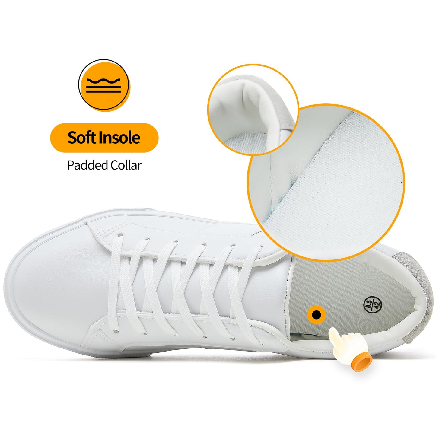 White Leather Sneakers Low Top Lace Up Casual Tennis Shoes