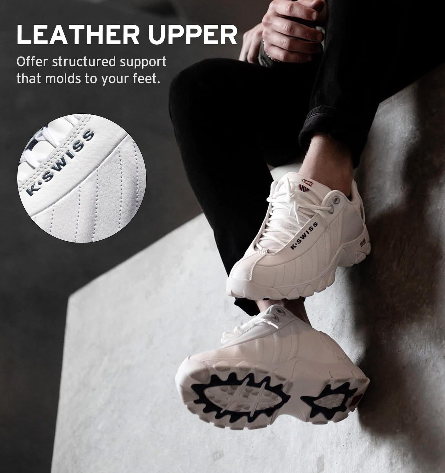 Leather Tennis Sneakers Wide Fit Cushion Walking Shoes