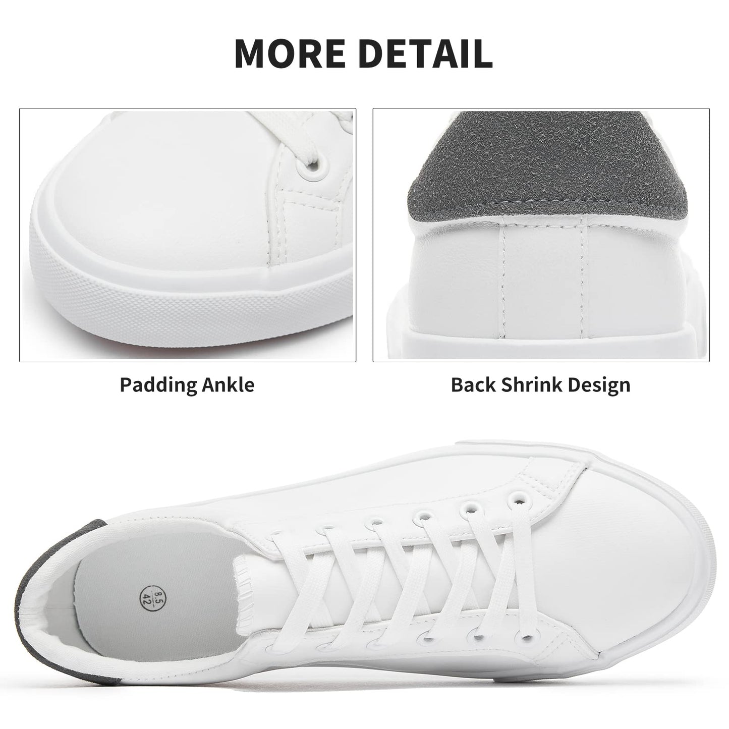 White Leather Sneakers Low Top Lace Up Casual Comfort