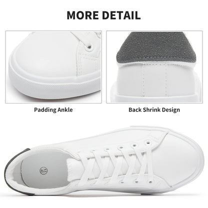 White Leather Sneakers Low Top Lace Up Casual Comfort
