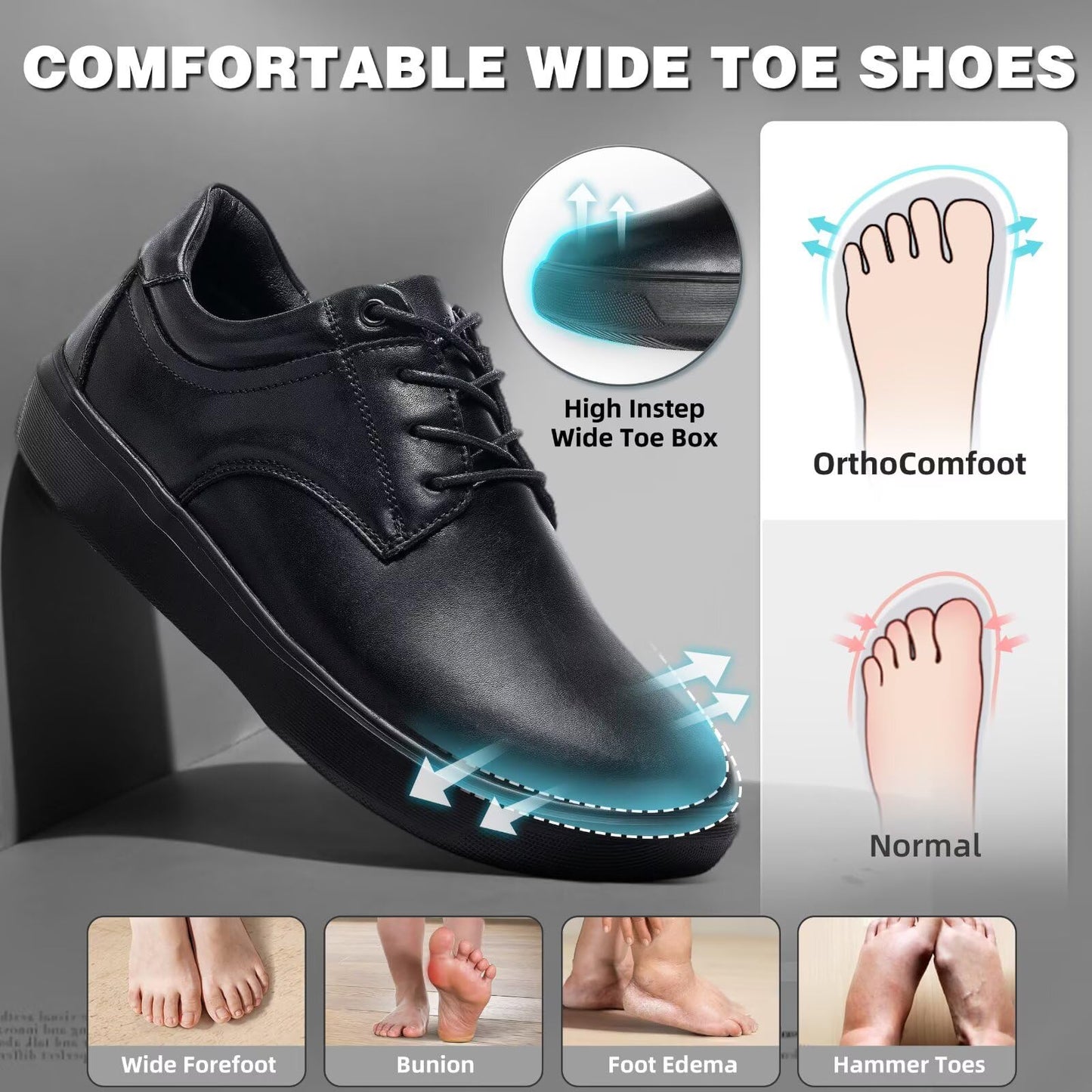 Orthopedic Leather Oxford Dress Shoes Arch Support Comfort