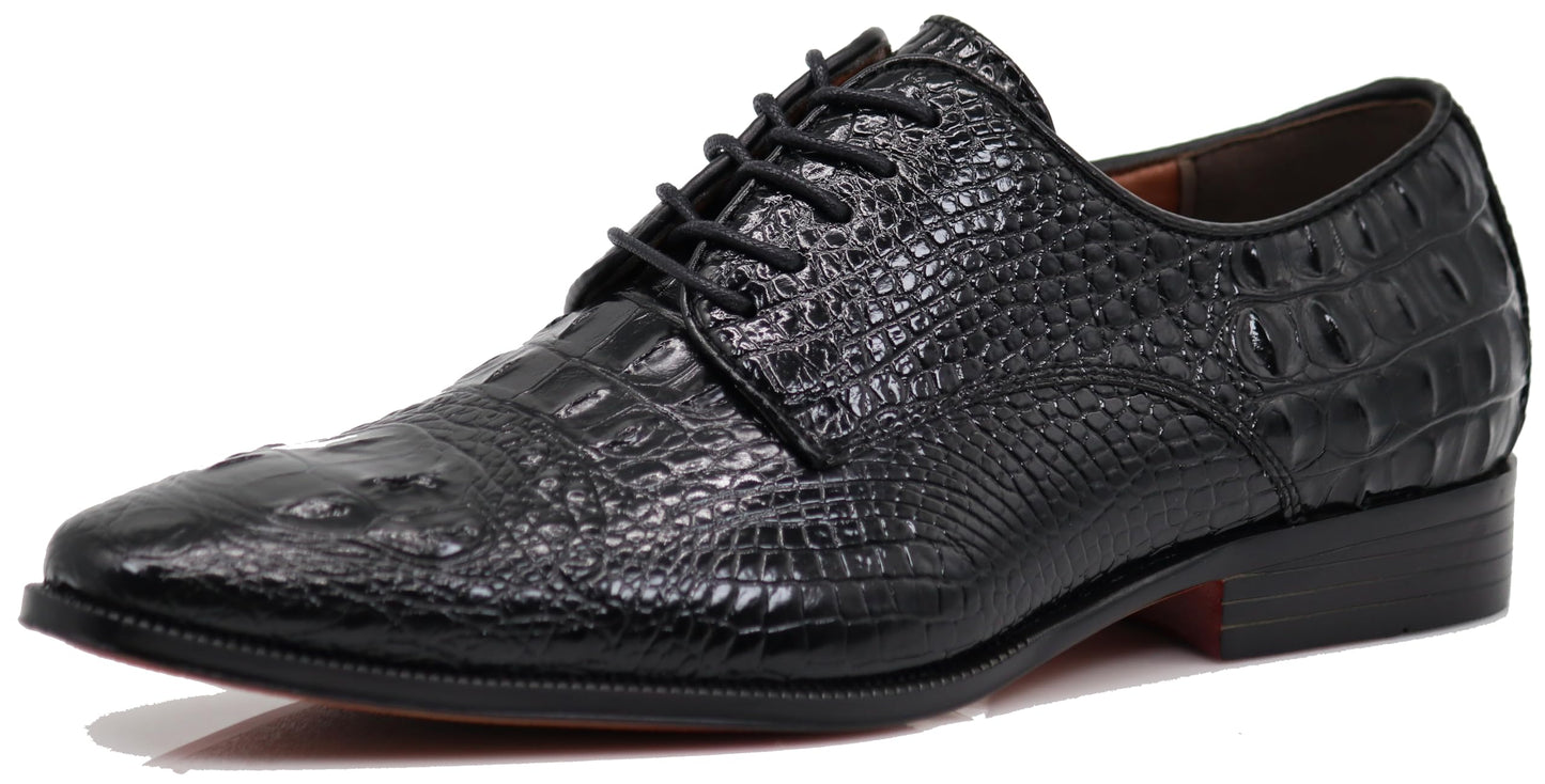 Orion Men's Crocodile Print Oxfords Lace Up Derby Dress Shoes