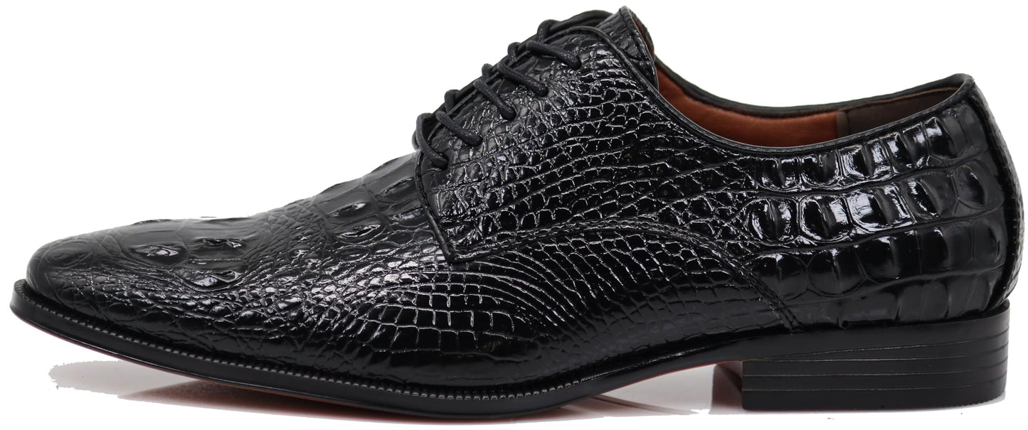 Orion Men's Crocodile Print Oxfords Lace Up Derby Dress Shoes