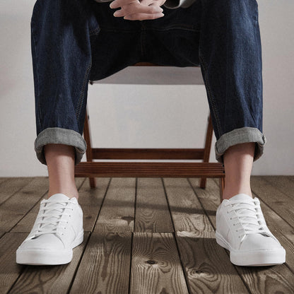 White Leather Sneakers Low Top Lace Up Casual Tennis Shoes