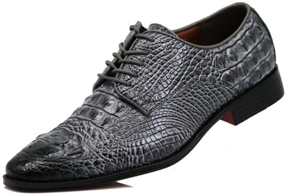 Orion Men's Crocodile Print Oxfords Lace Up Derby Dress Shoes