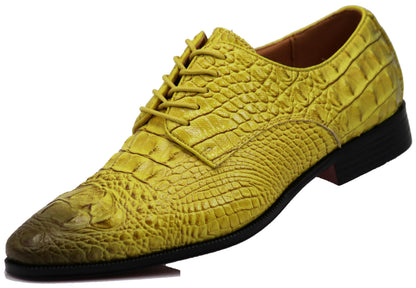 Orion Men's Crocodile Print Oxfords Lace Up Derby Dress Shoes