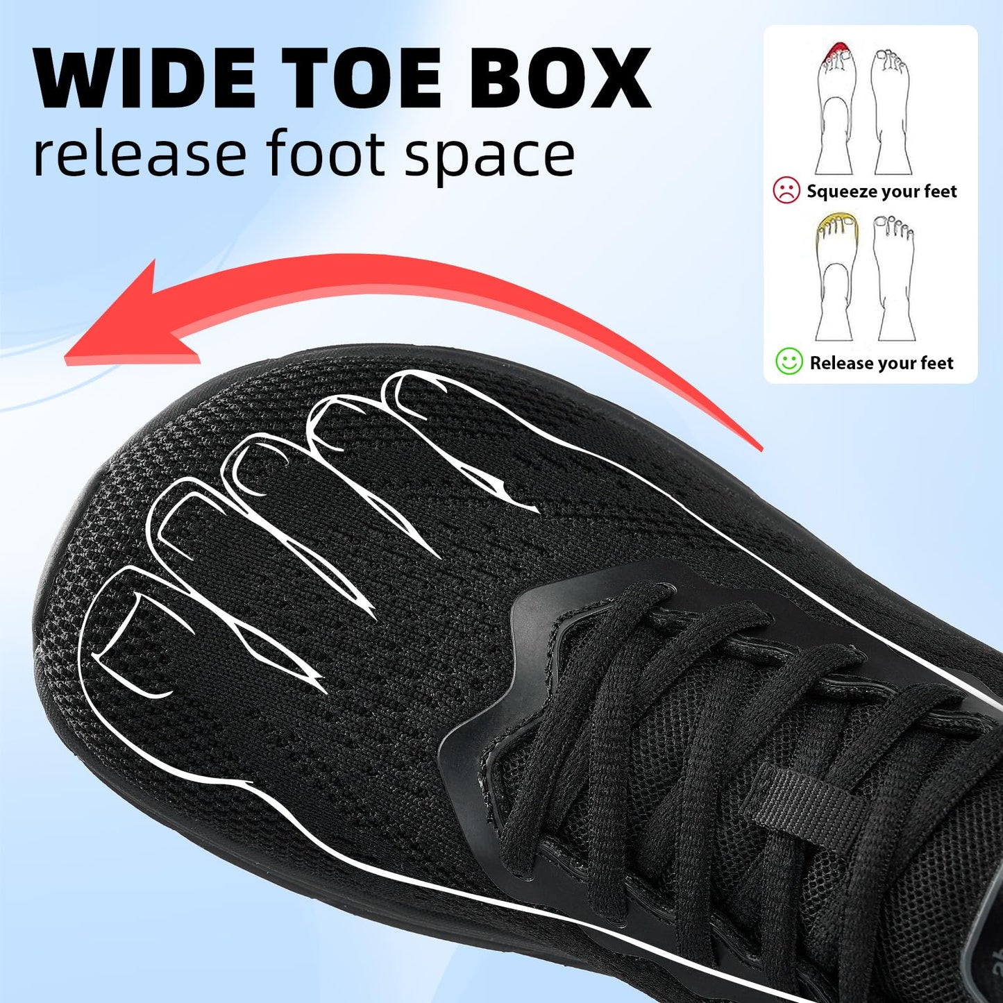 Wide Toe Box Running Sneakers Cushioned Non Slip Walking Shoes
