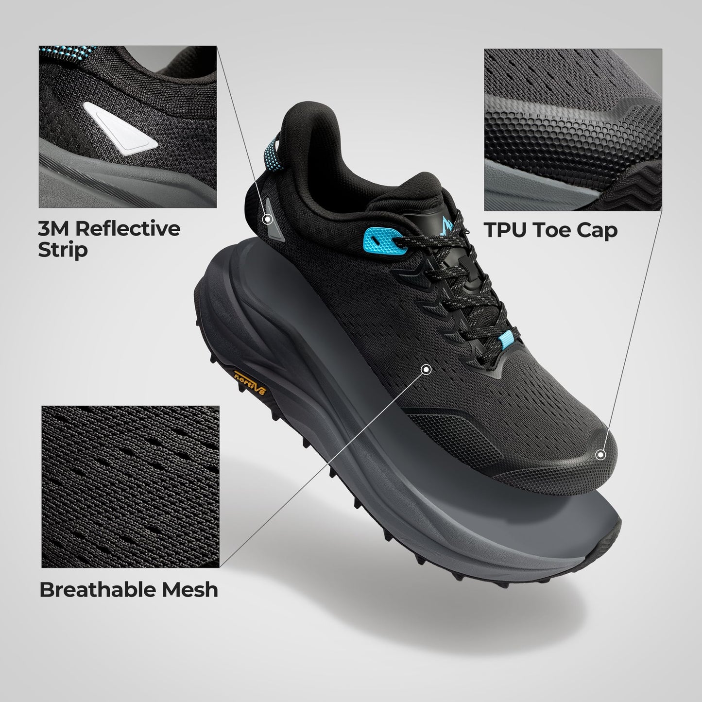 Men’s Trail Running Shoes Wide Toe Box Cushioned Training